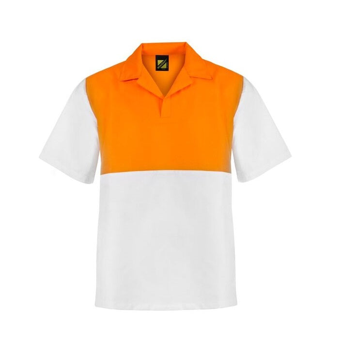 Workcraft WS3008 Food Industry HiVis 2-Tone Jac Shirt - Short Sleeve - White/Orange - Front View