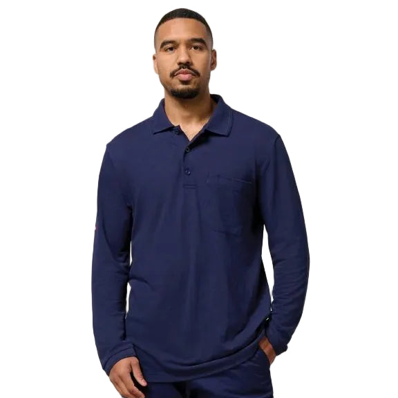 Hard Yakka Y11307 Foundations Men's Work Pique Long Sleeve Polo - Navy - Front View