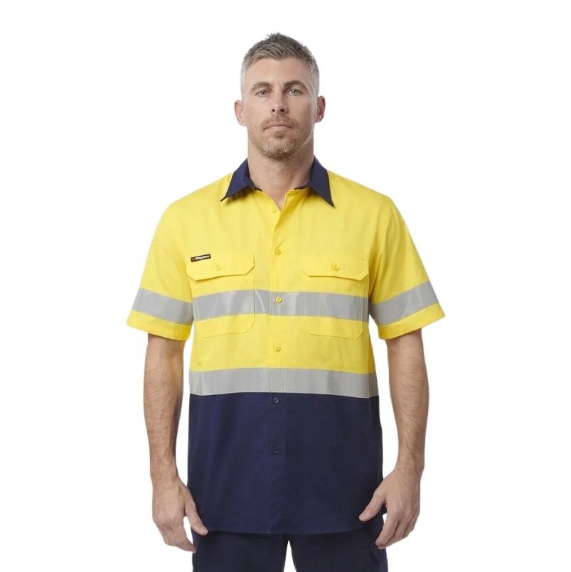 KingGee K54911 Workcool Vented Spliced Shirt Taped Short Sleeve - Yellow/Navy - Lifestyle