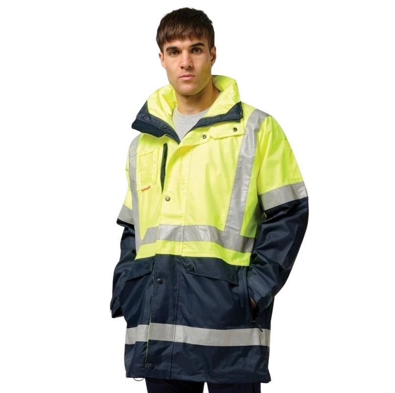 Hard Yakka Y06057 4-in-1 Wet Weather Jacket - Yellow/Navy - Angled View