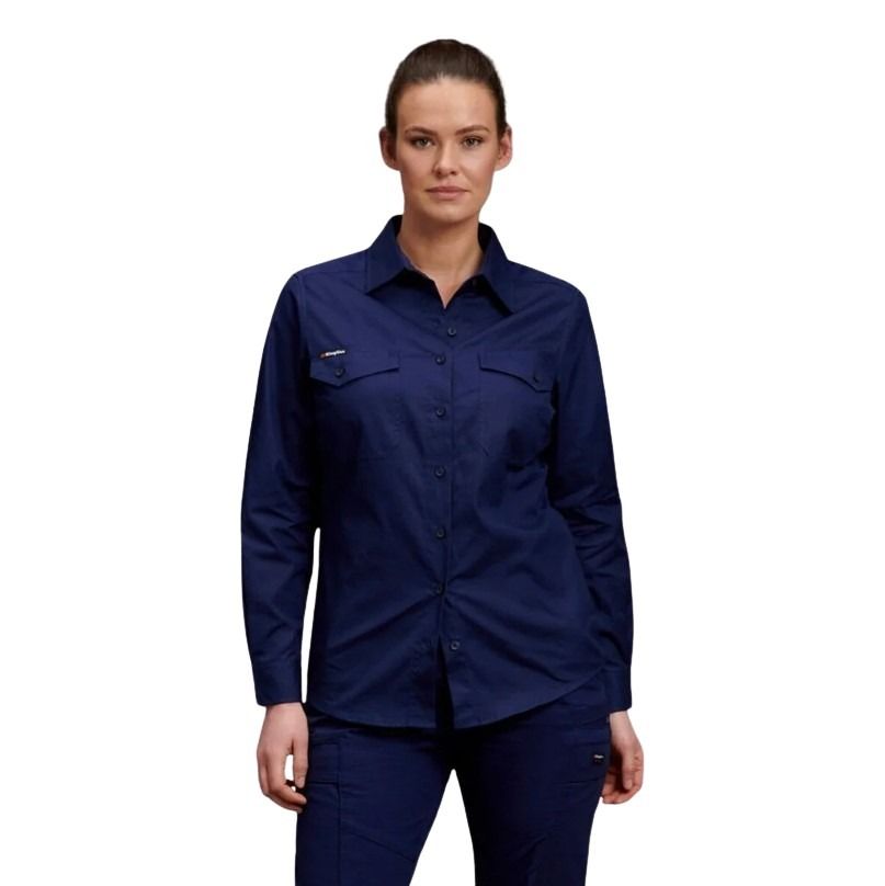 KingGee K69880 Ladies Workcool 2 Long Sleeve Shirt - Navy - Product View