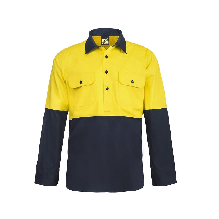 Workcraft WS4256 HiVis Two Tone Half Placket Cotton Drill Shirt