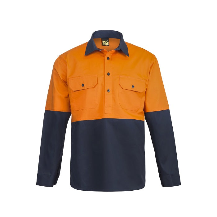 Workcraft WS4256 HiVis Two Tone Half Placket Cotton Drill Shirt