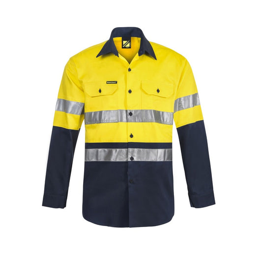 Workcraft WS3028 HiVis Two Tone Long Sleeve Cotton Drill Shirt