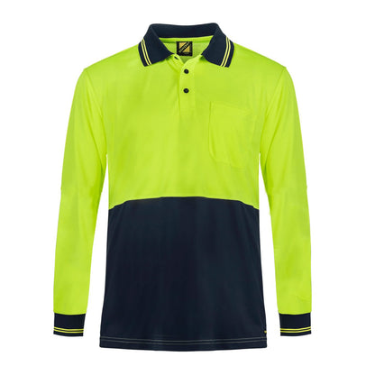 Workcraft WSP209 HiVis Lightweight L/S Micromesh Polo With Pocket Yellow  -Front