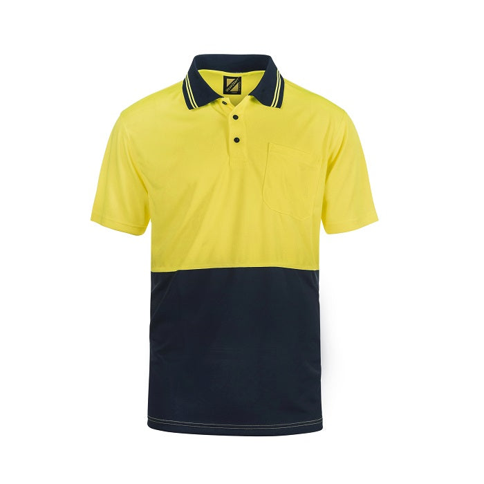 Workcraft WSP201 HiVis 2 Tone Yellow/Navy Colour Short Sleeve Polo Work Shirt With Pocket  