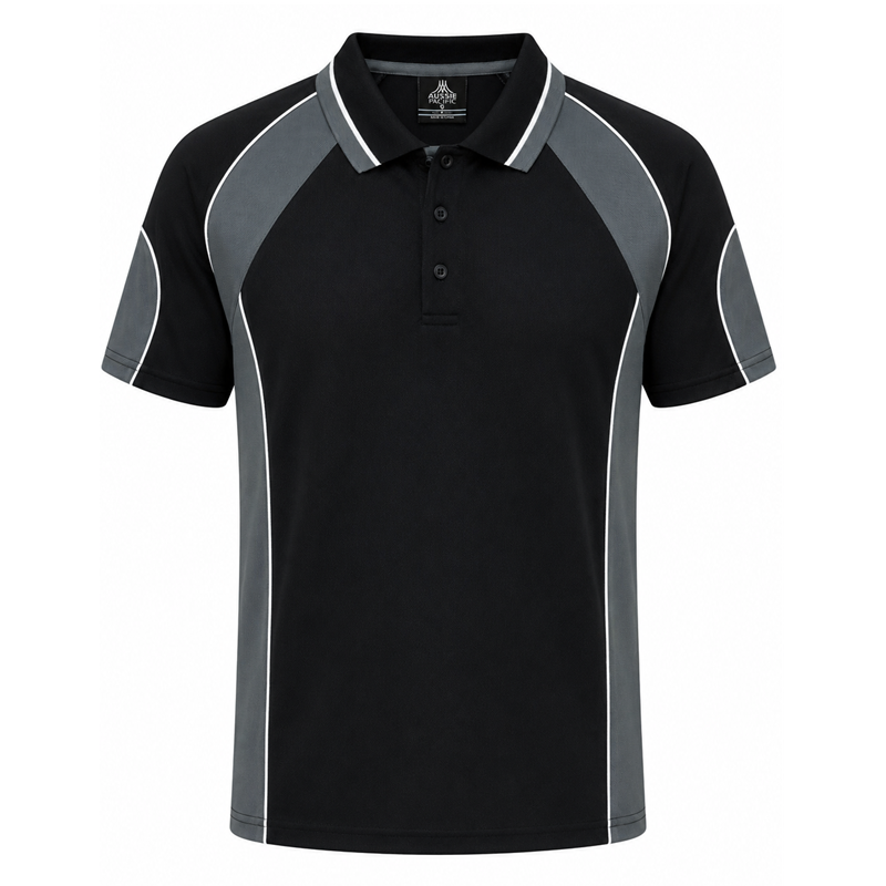 Aussie Pacific N3300 Kids Murray Polo - Black/Ash - Front View