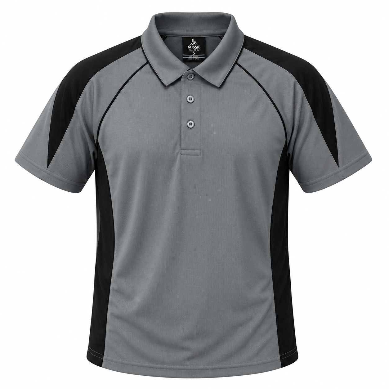 Aussie Pacific N1301 Premier Mens Polo - Ash/Black - Front View
