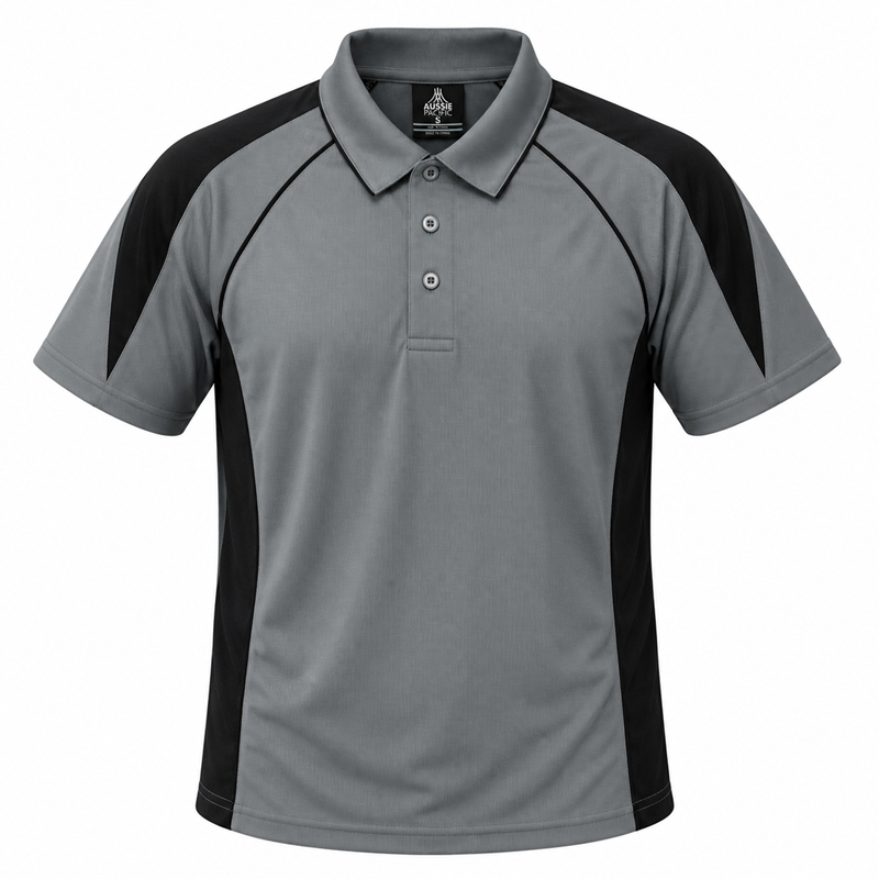 Aussie Pacific N1301 Premier Mens Polo - Ash Grey/Black - Front View