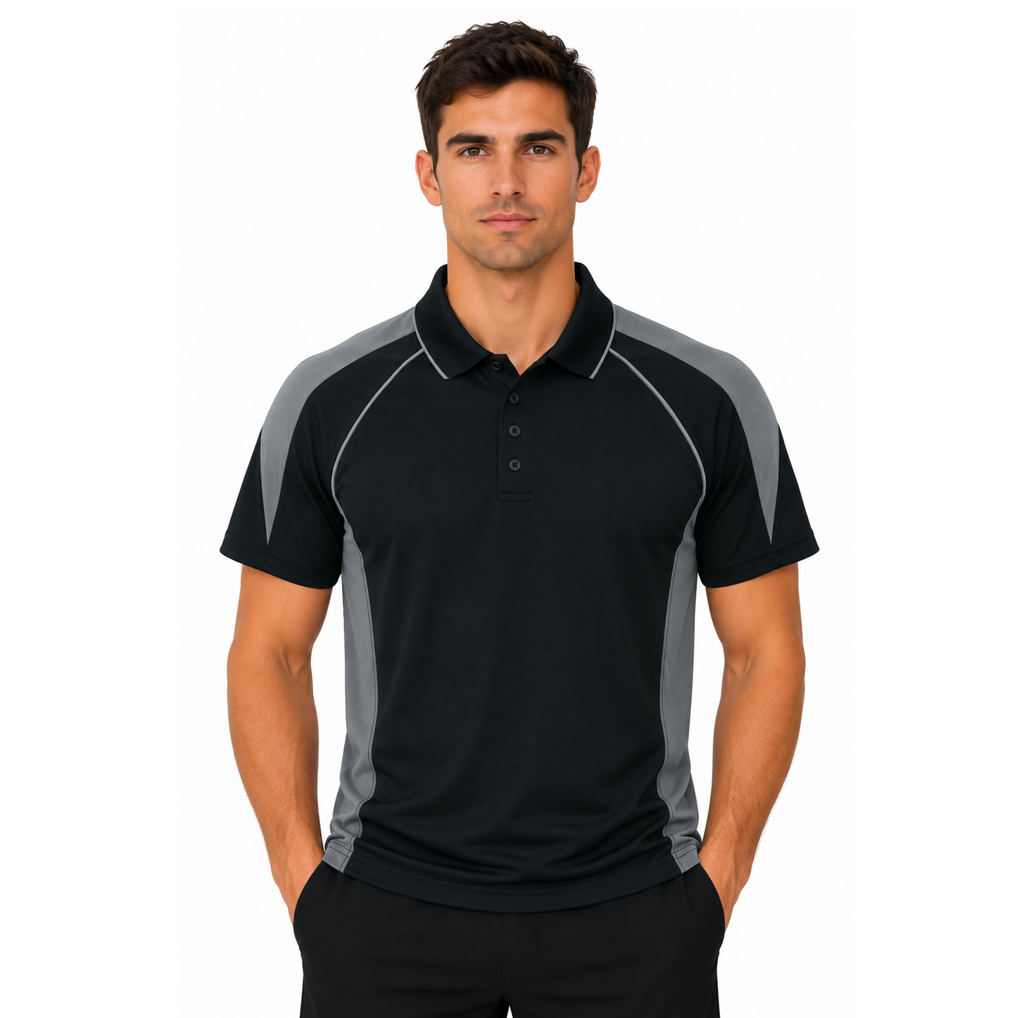 Aussie Pacific N1301 Premier Mens Polo - Black/Ash - Lifestyle