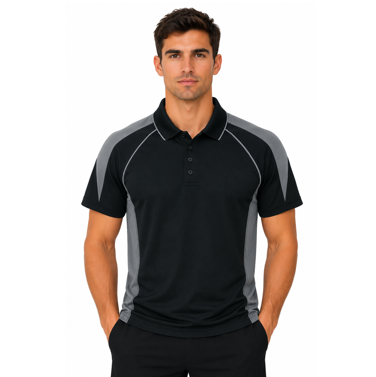 Aussie Pacific N1301 Premier Mens Polo - Black/Ash - Lifestyle