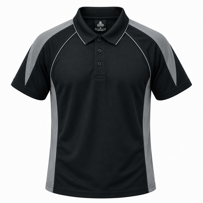 Aussie Pacific N1301 Premier Mens Polo - Black/Ash Grey - Front View