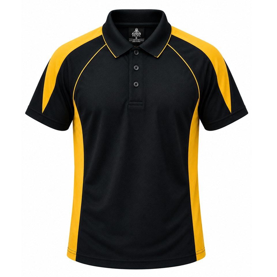 Aussie Pacific N1301 Premier Mens Polo - Black/Gold - Front View