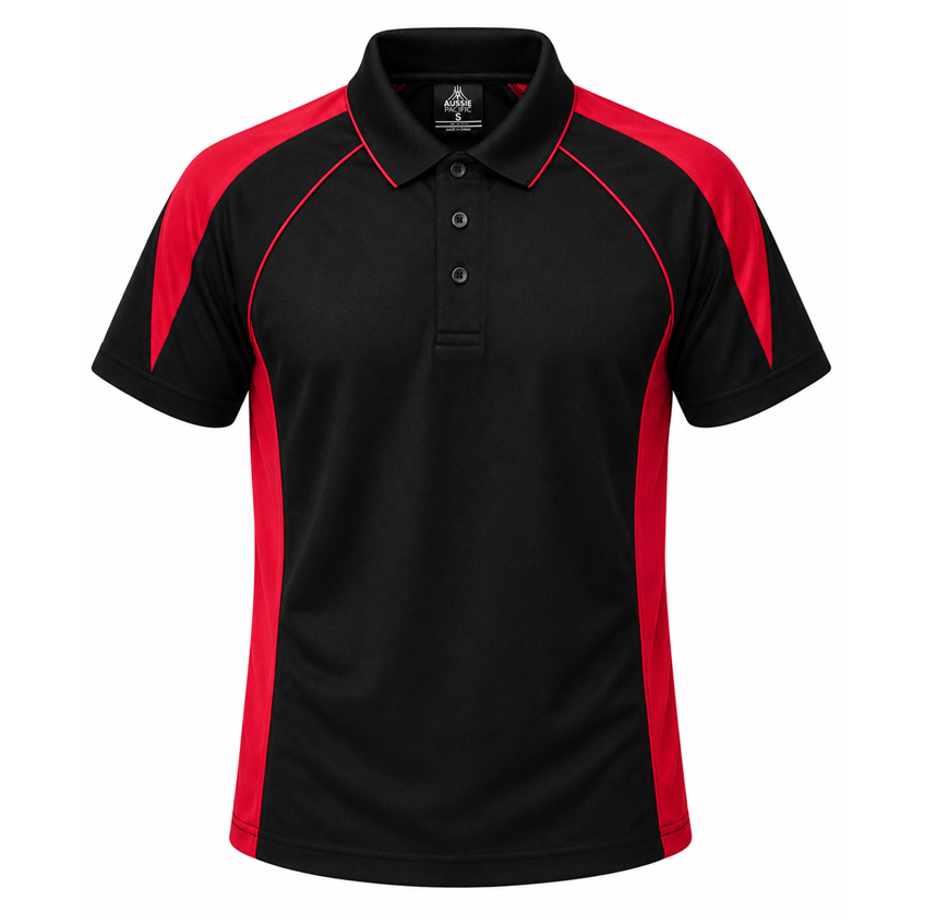 Aussie Pacific N1301 Premier Mens Polo - Black/Red - Front View
