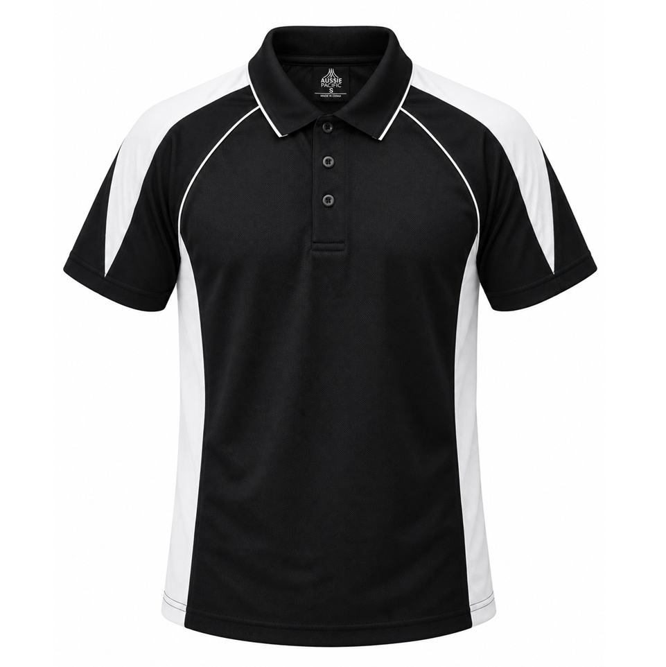 Aussie Pacific N1301 Premier Mens Polo - Black/White - Front View