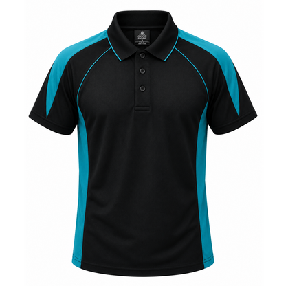 Aussie Pacific N1301 Premier Mens Polo - Black/Teal - Front View