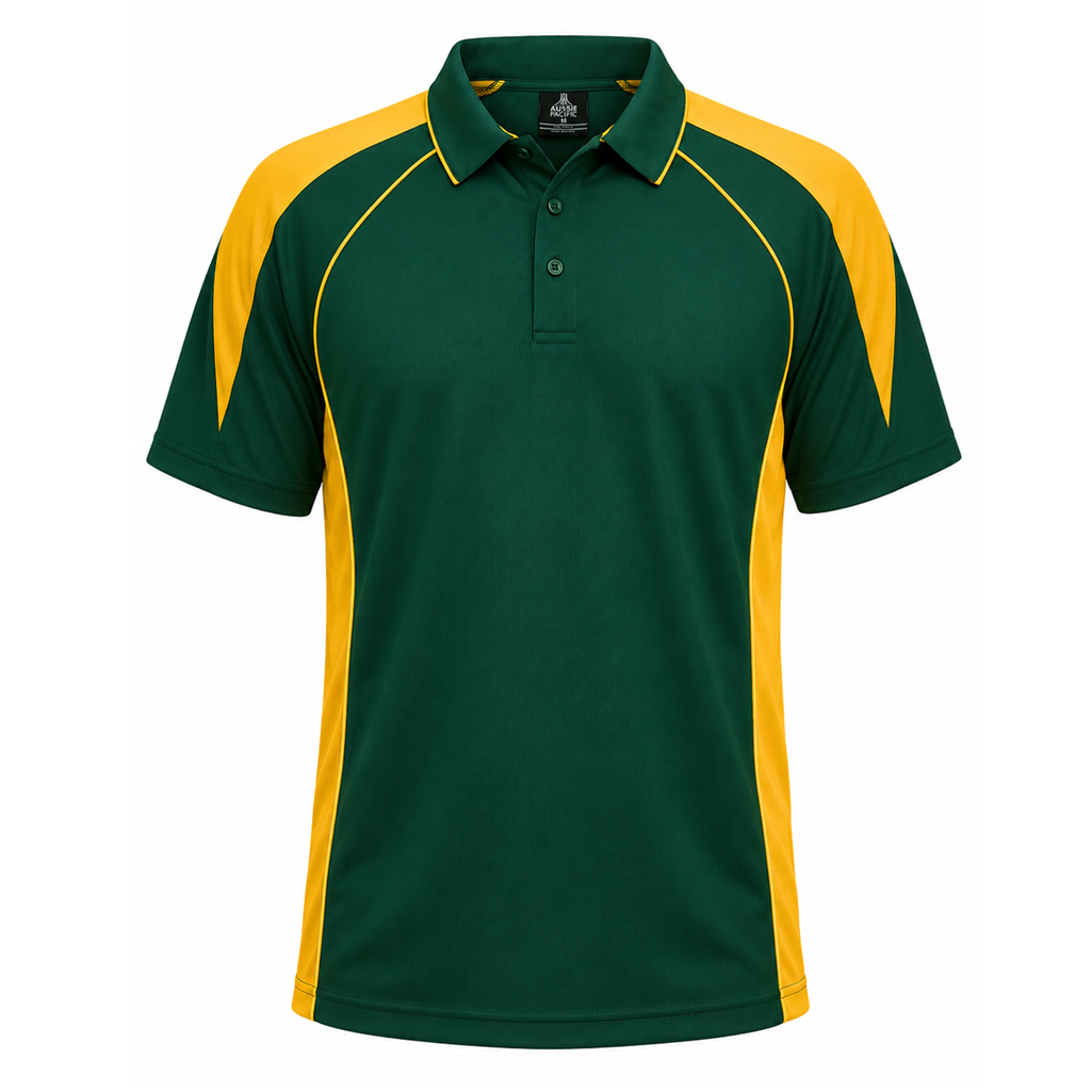 Aussie Pacific N1301 Premier Mens Polo - Bottle Green/Gold - Front View