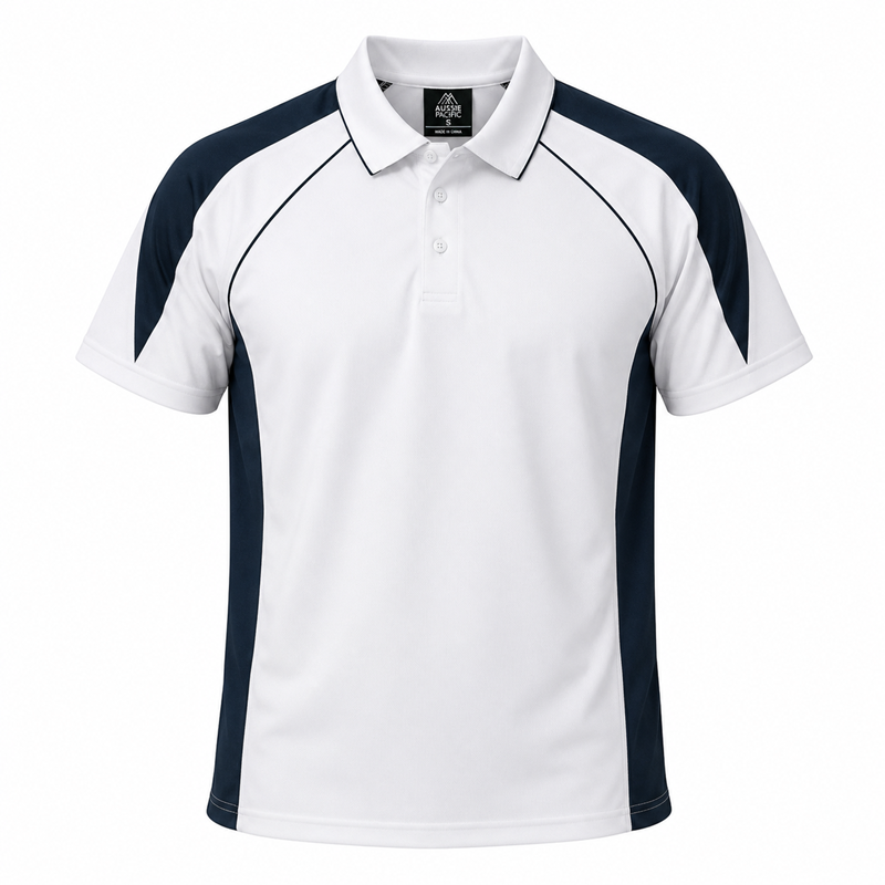 Aussie Pacific N1301 Premier Mens Polo - White/Navy - Front View