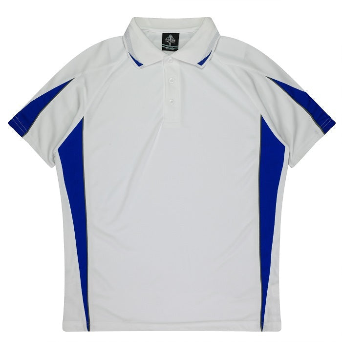 Aussie Pacific N3304 Kids Eureka Polo - White/Royal Blue - Front View