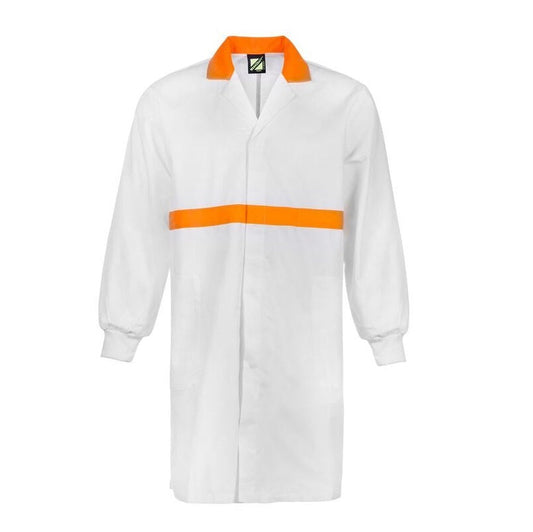 Workcraft WJ3085 Food Industry Dustcoat with Contrast Collar, Chestband, Internal Patch Pockets- Long Sleeve