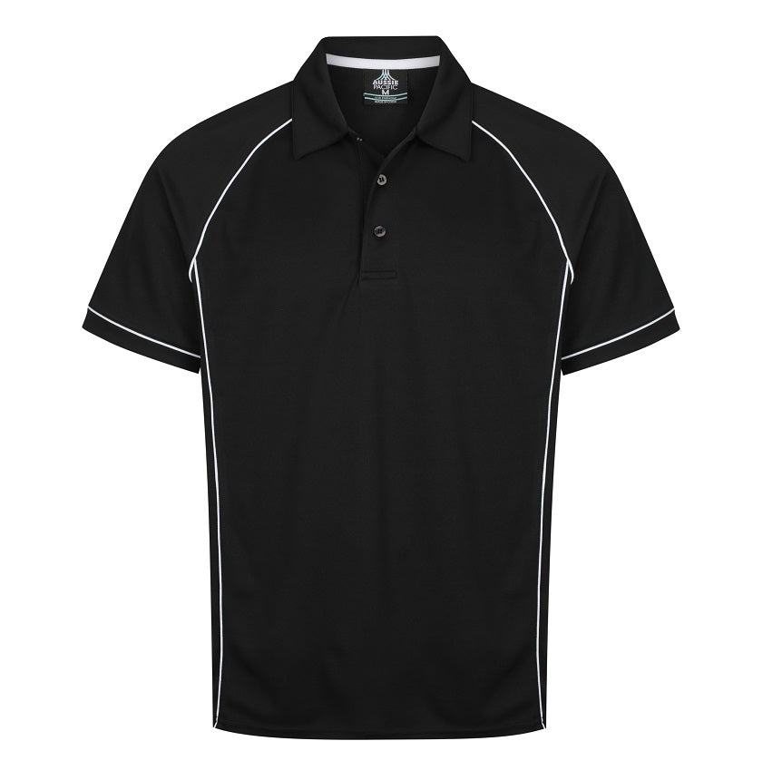Aussie Pacific N1310 Mens Endeavour Polo - Black/White - Front View