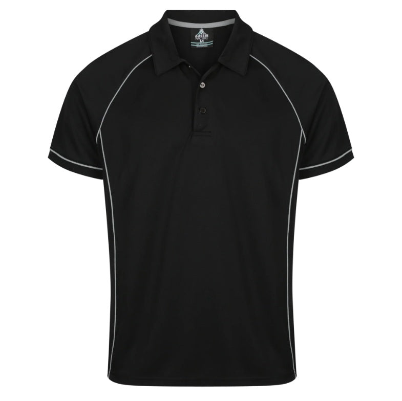 Aussie Pacific N1310 Mens Endeavour Polo - Black/Silver - Front View