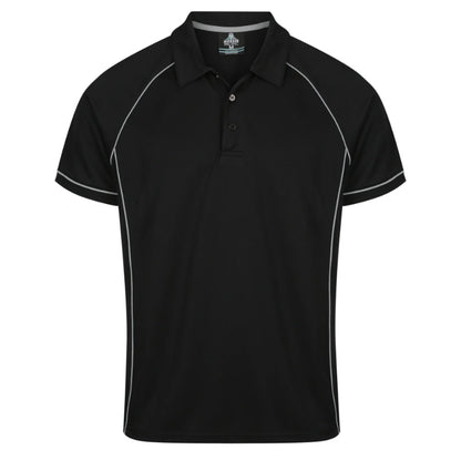 Aussie Pacific N1310 Mens Endeavour Polo - Black/Silver - Front View