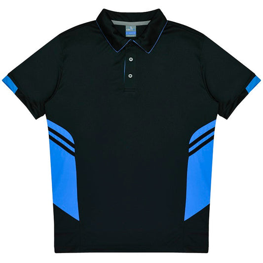 Aussie Pacific N1311 Tasman Mens Polo Black/Cyan