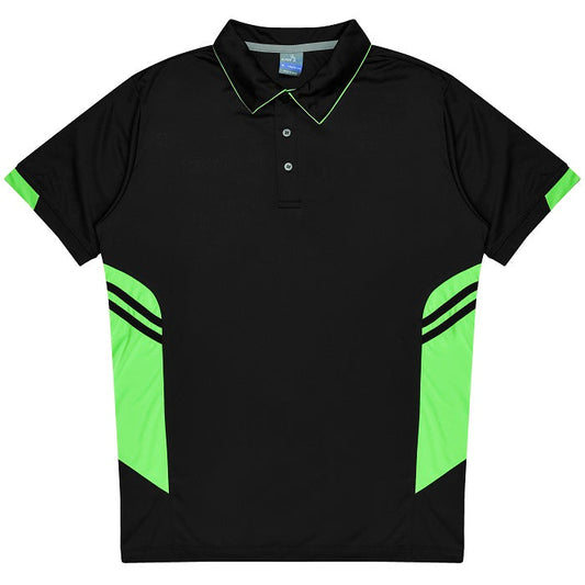 Aussie Pacific N1311 Tasman Mens Polo Black/Neon Green