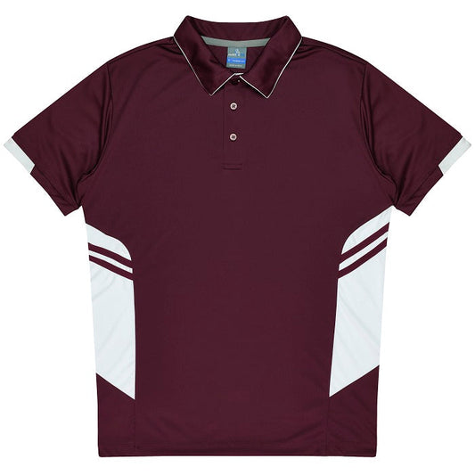 Aussie Pacific N1311 Tasman Mens Polo Maroon/White