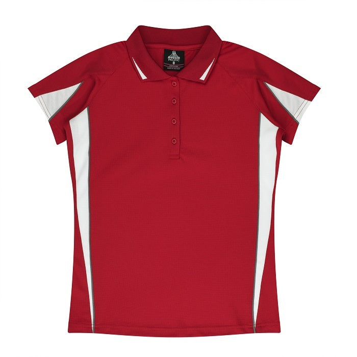 Aussie Pacific N2304 Ladies Eureka Polo - Red/White - Front View