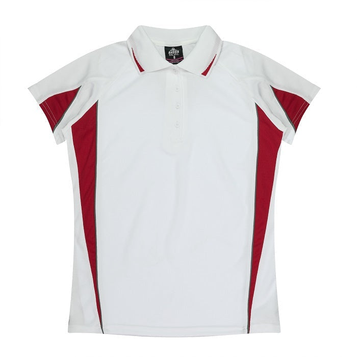 Aussie Pacific N2304 Ladies Eureka Polo - White/Red - Front View