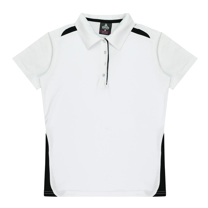 Aussie Pacific N2305 Paterson Ladies Polo Pacific White/Black - Front view