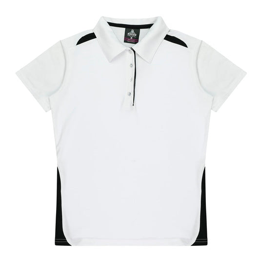 Aussie Pacific N2305 Paterson Ladies Polo Pacific White/Black - Front view