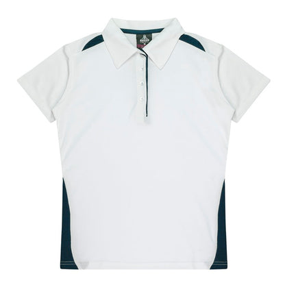 Aussie Pacific N2305 Paterson Ladies Polo Pacific White/Navy- Front view