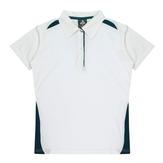 Aussie Pacific N2305 Paterson Ladies Polo Pacific White/Navy- Front view