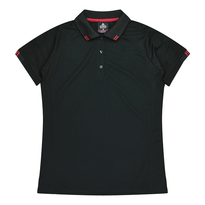 Aussie Pacific N2308 Flinders Lady Polos - Black/Red - Front View