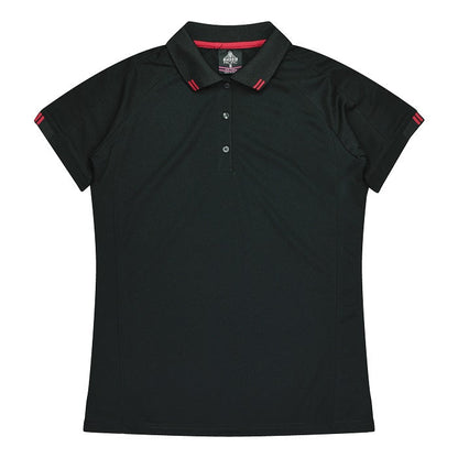 Aussie Pacific N2308 Flinders Lady Polos - Black/Red - Front View