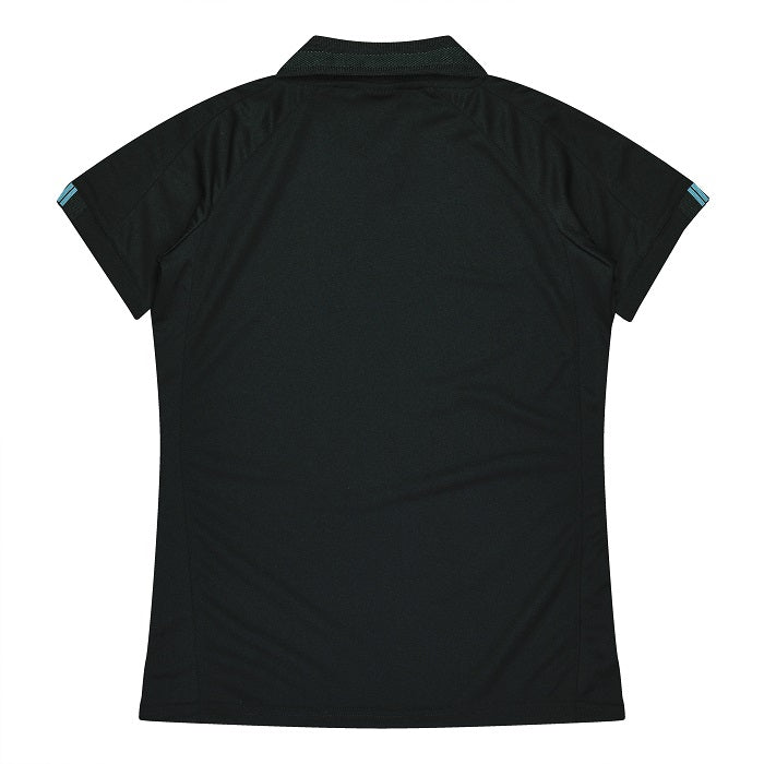 Aussie Pacific N2308 Flinders Lady Polos - Black/Teal - Back View