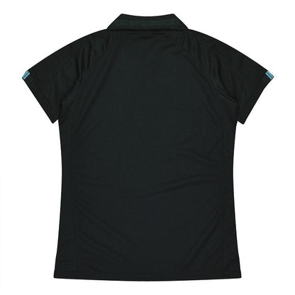 Aussie Pacific N2308 Flinders Lady Polos - Black/Teal - Back View