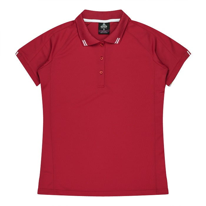 Aussie Pacific N2308 Flinders Lady Polos - Red/White - Front View