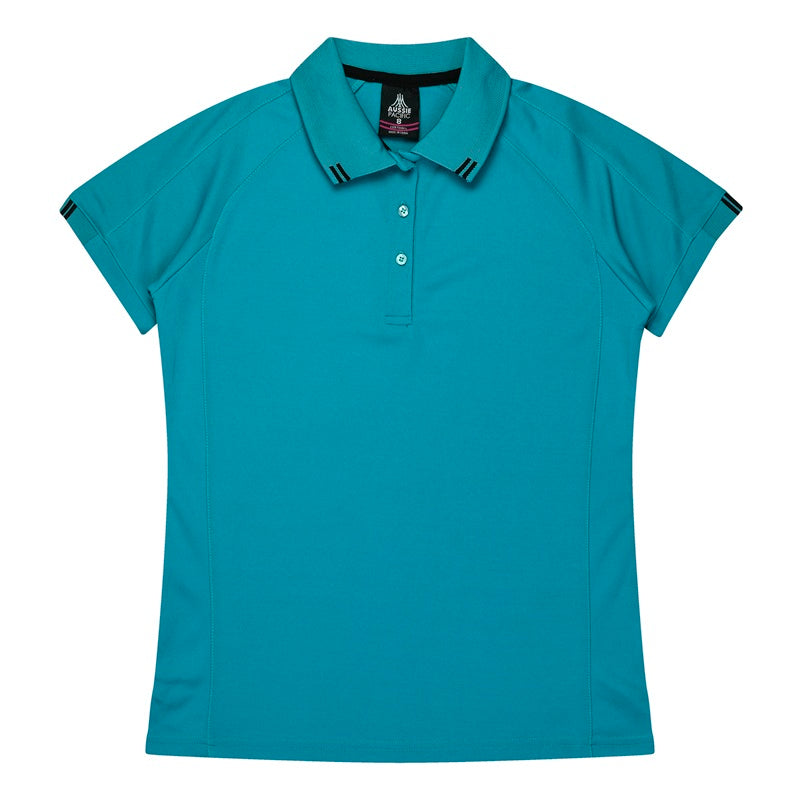 Aussie Pacific N2308 Flinders Lady Polos - Teal/Black - Front View