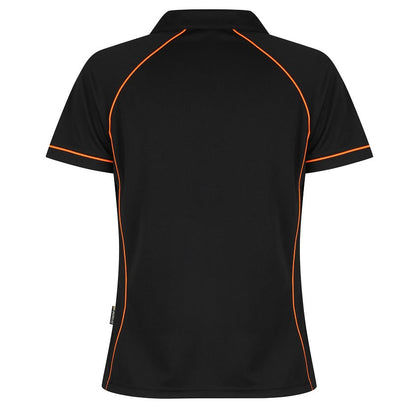 Aussie Pacific N2310 Endeavour Ladies Polo Black/Orange - back view