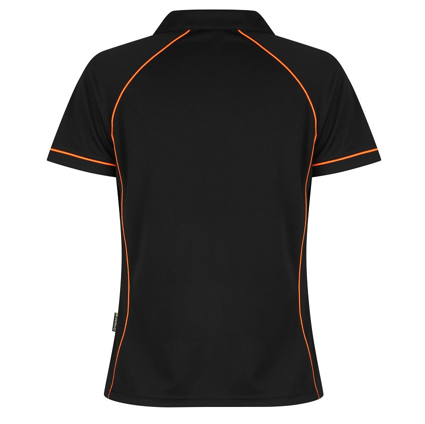 Aussie Pacific N2310 Endeavour Ladies Polo - Black/Orange - Back View