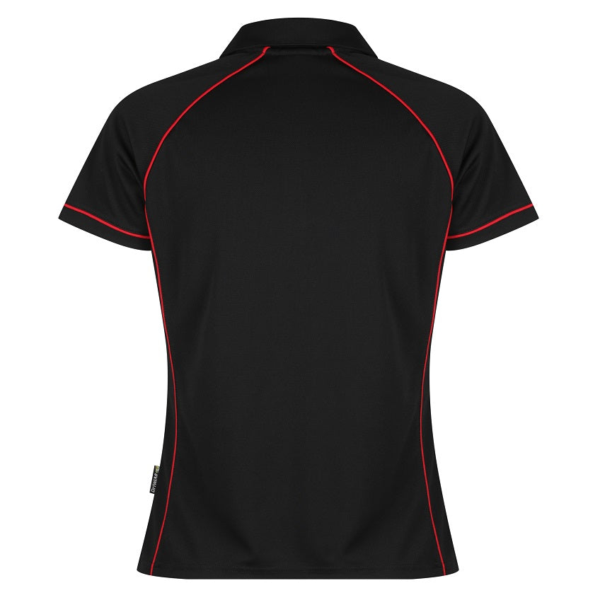 Aussie Pacific N2310 Endeavour Ladies Polo - Black/Red - Back View