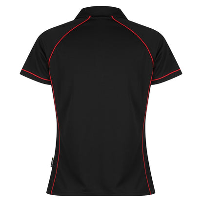 Aussie Pacific N2310 Endeavour Ladies Polo - Black/Red - Back View