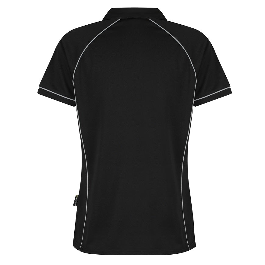 Aussie Pacific N2310 Endeavour Ladies Polo - Black/Silver - Back View