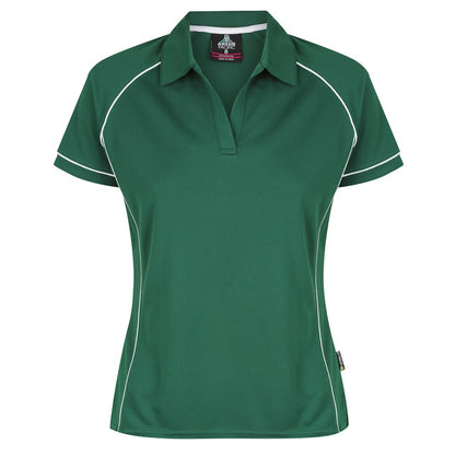 Aussie Pacific N2310 Endeavour Ladies Polo - Bottle Green/White - Front View