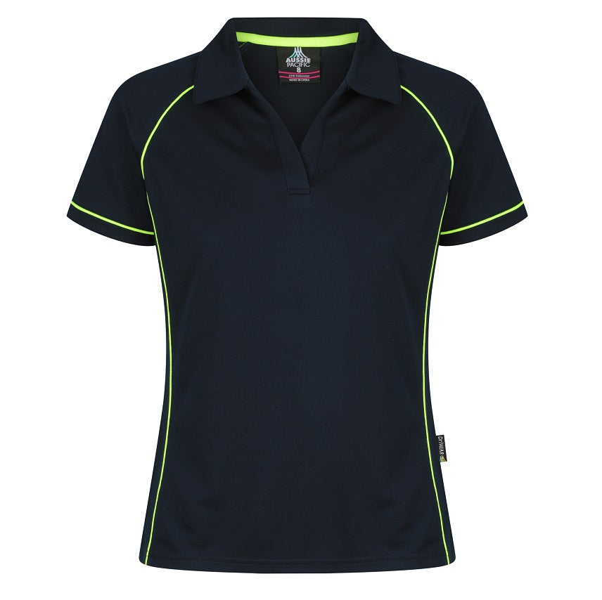 Aussie Pacific N2310 Endeavour Ladies Polo - Navy/Green - Front View