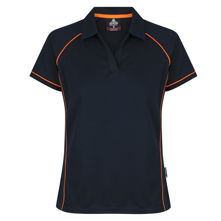 Aussie Pacific N2310 Endeavour Ladies Polo Navy/Orange - Front view